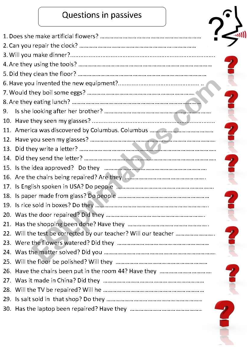 25 passive questions  worksheet