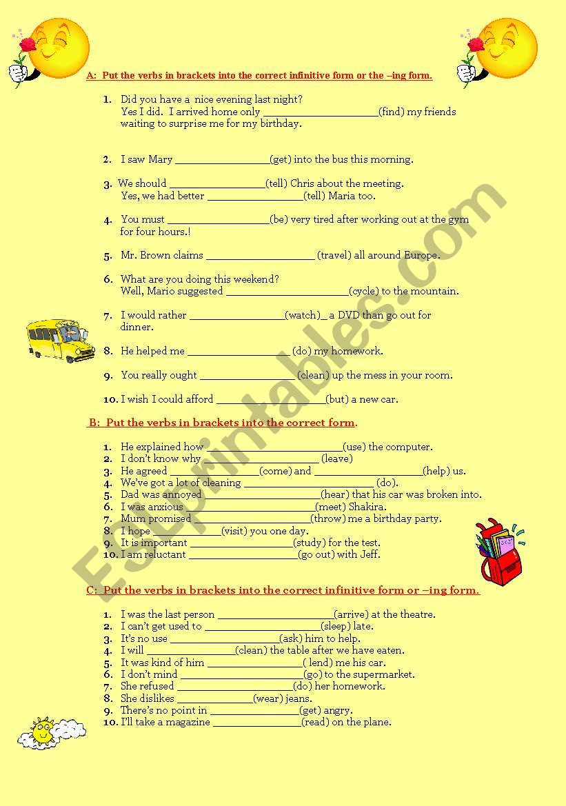 gerund infinitives worksheet