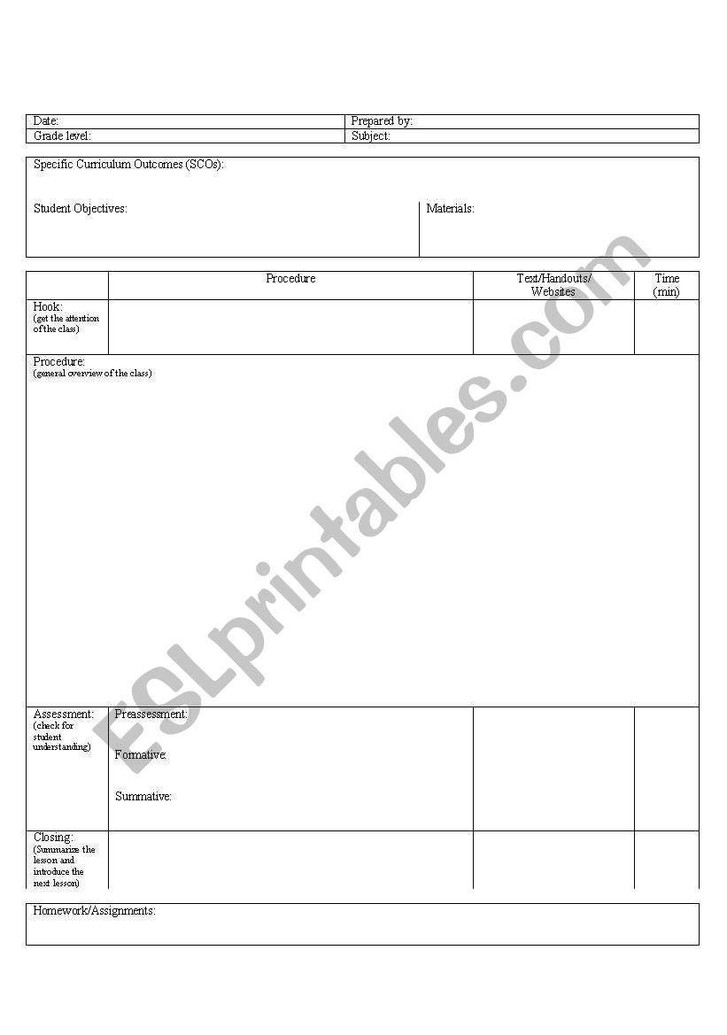 lesson template worksheet