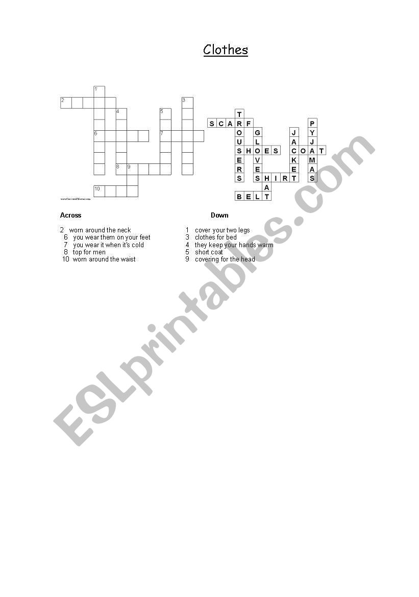 Crossword worksheet