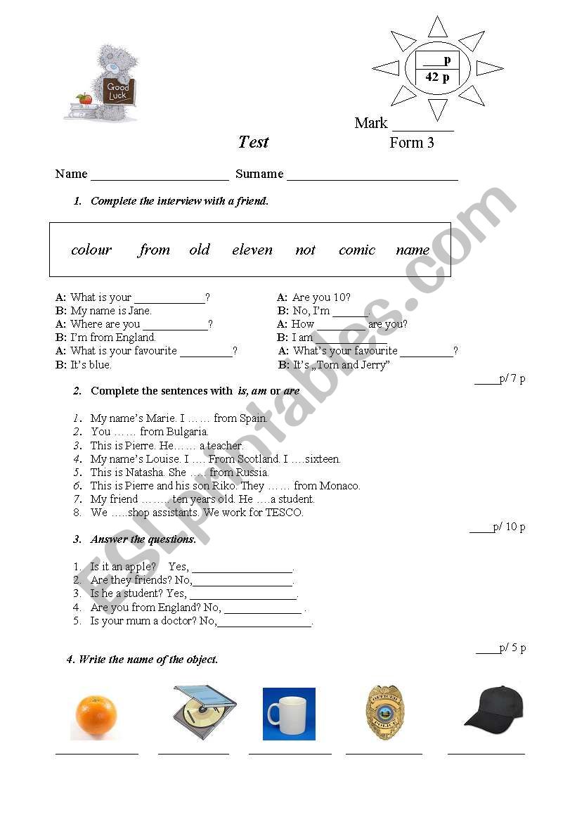 Test,Form 3 worksheet