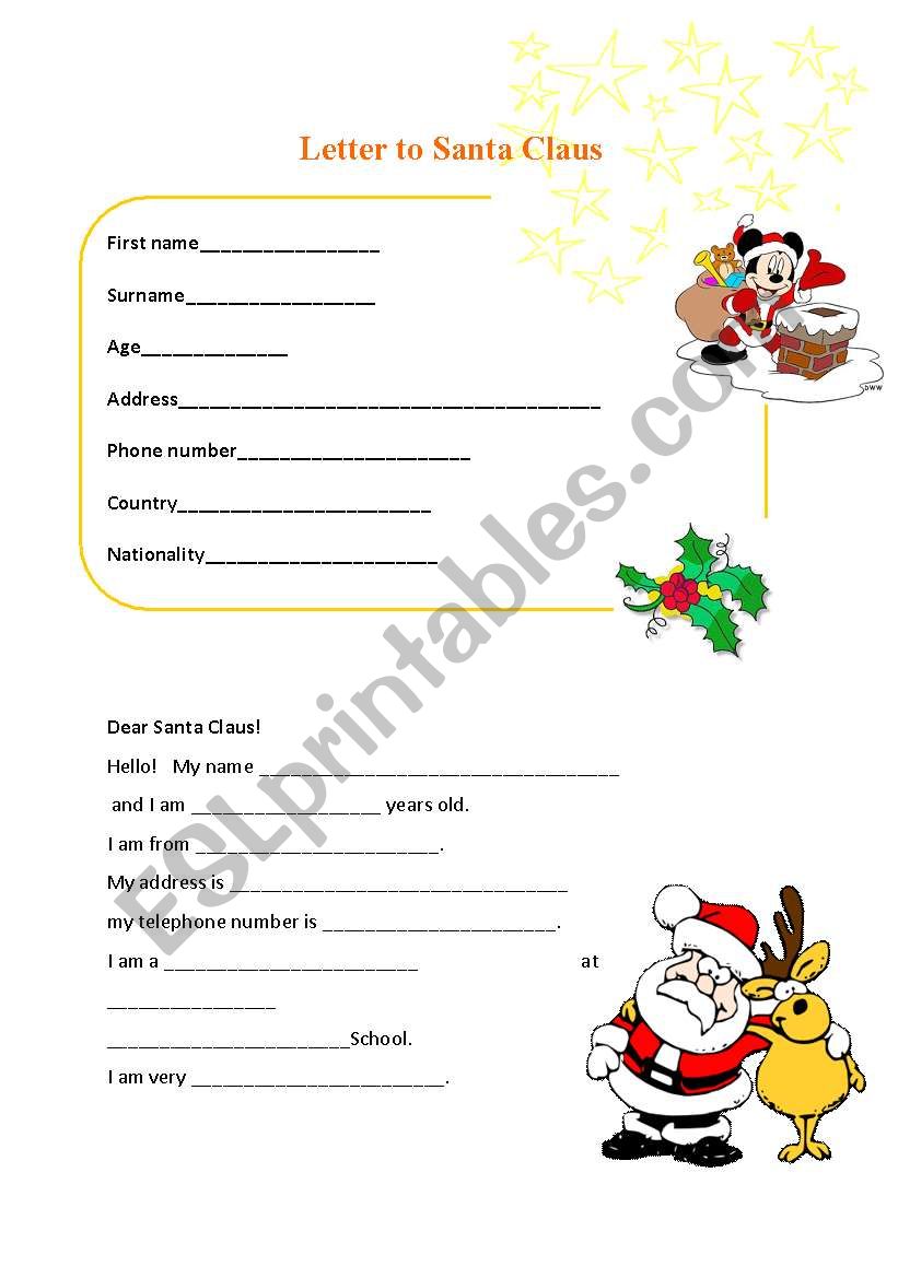 Letter to Santa worksheet