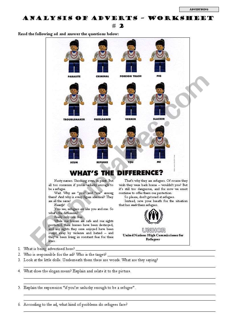 ANALYSIS OF ADVERTS â€“ Worksheet # 2