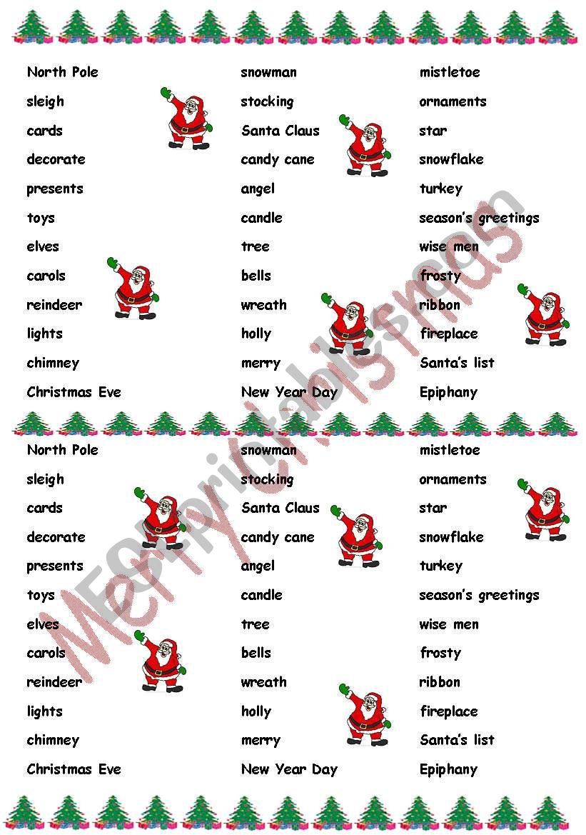 CHRISTMAS BINGO!! worksheet