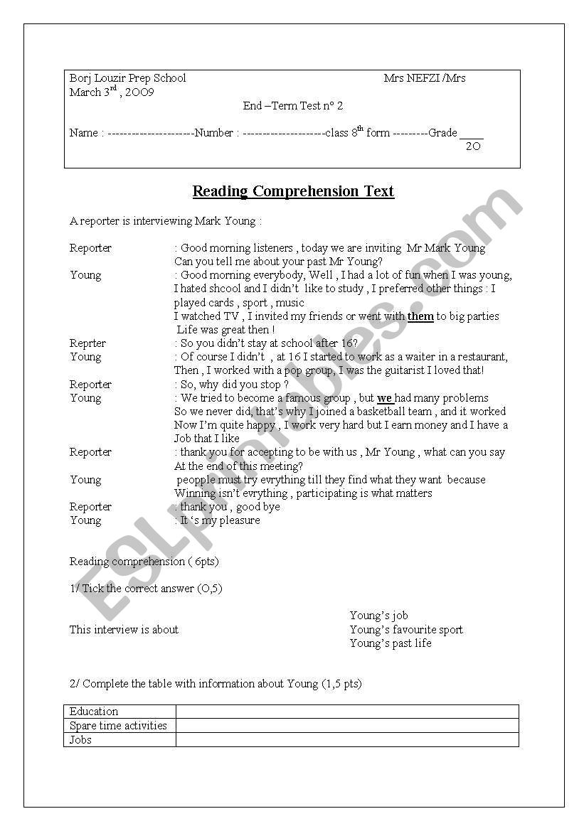 english test  worksheet