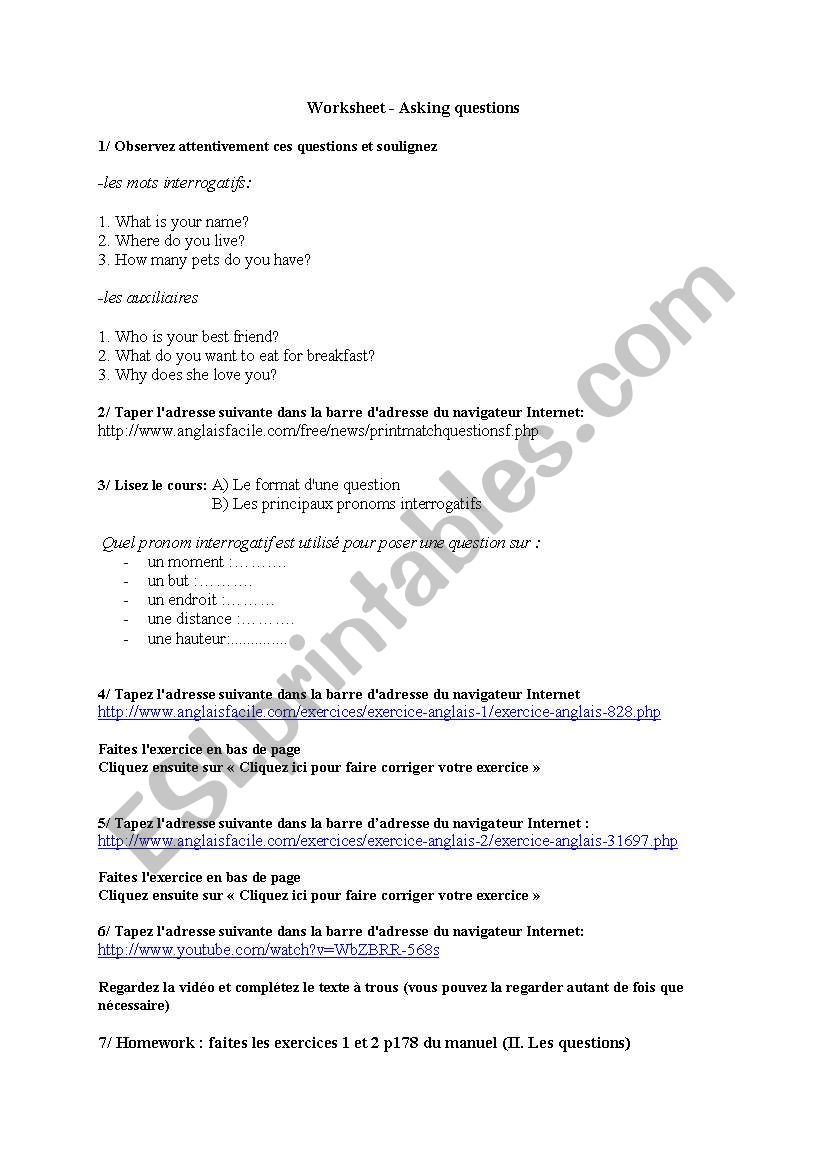 how to make a question - worksheet