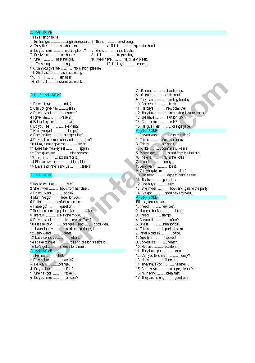 a an some worksheet