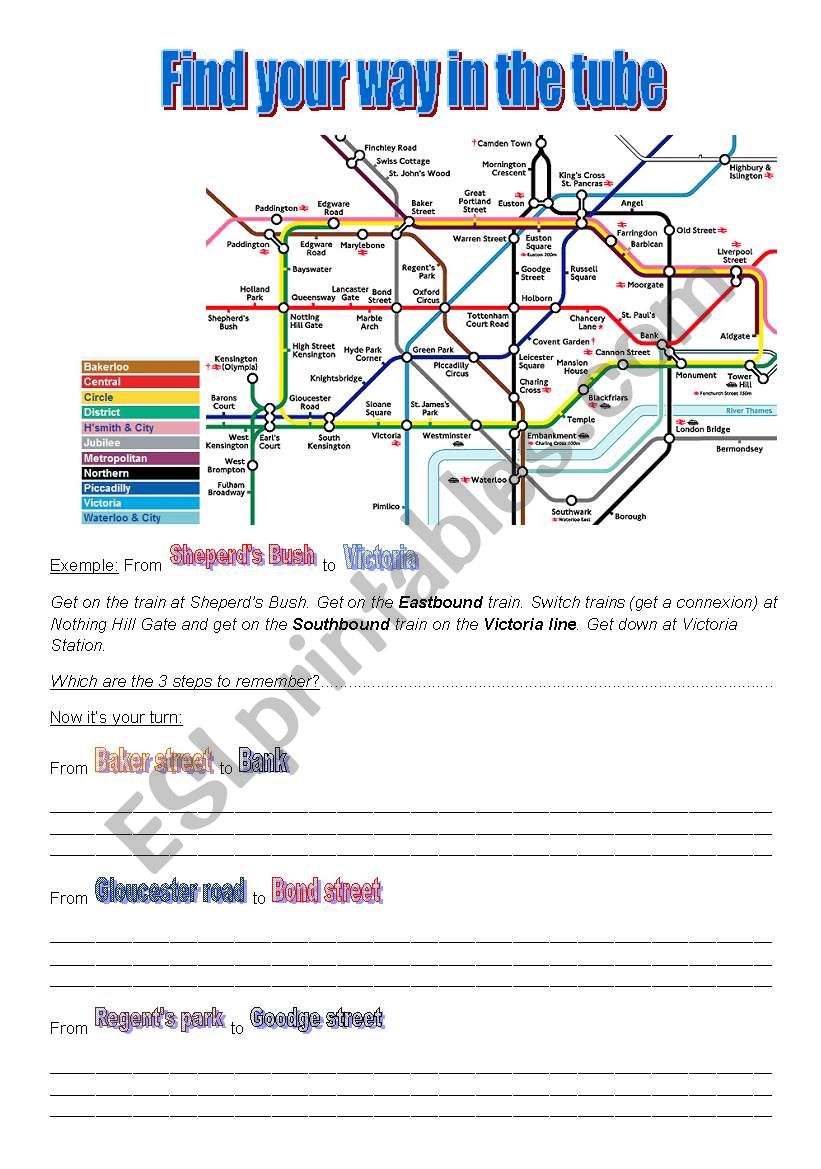 London underground  worksheet
