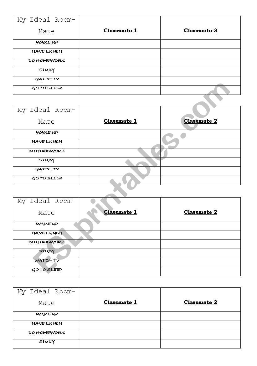 MY IDEAL ROOM MATE worksheet