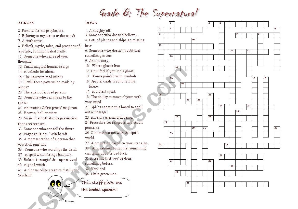 Supernatural Crossword worksheet