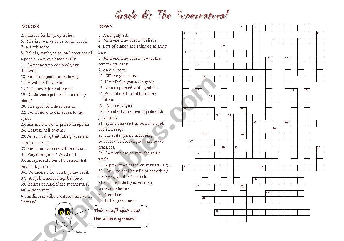 Supernatural Crossword worksheet