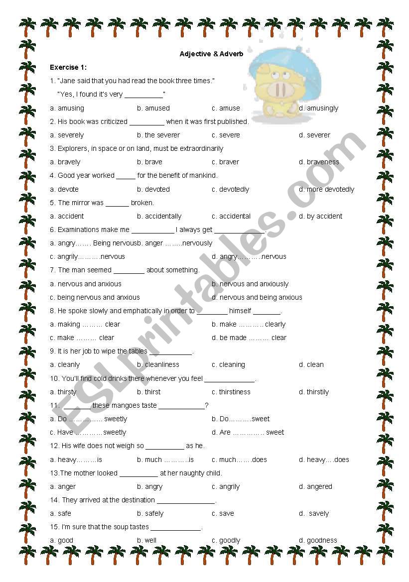 adjective and adverbs  worksheet