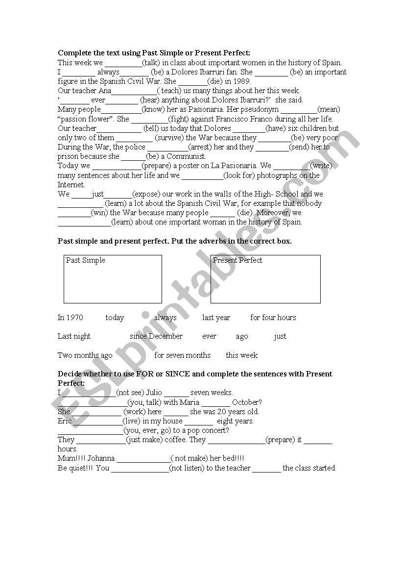 present perfect & past simple worksheet