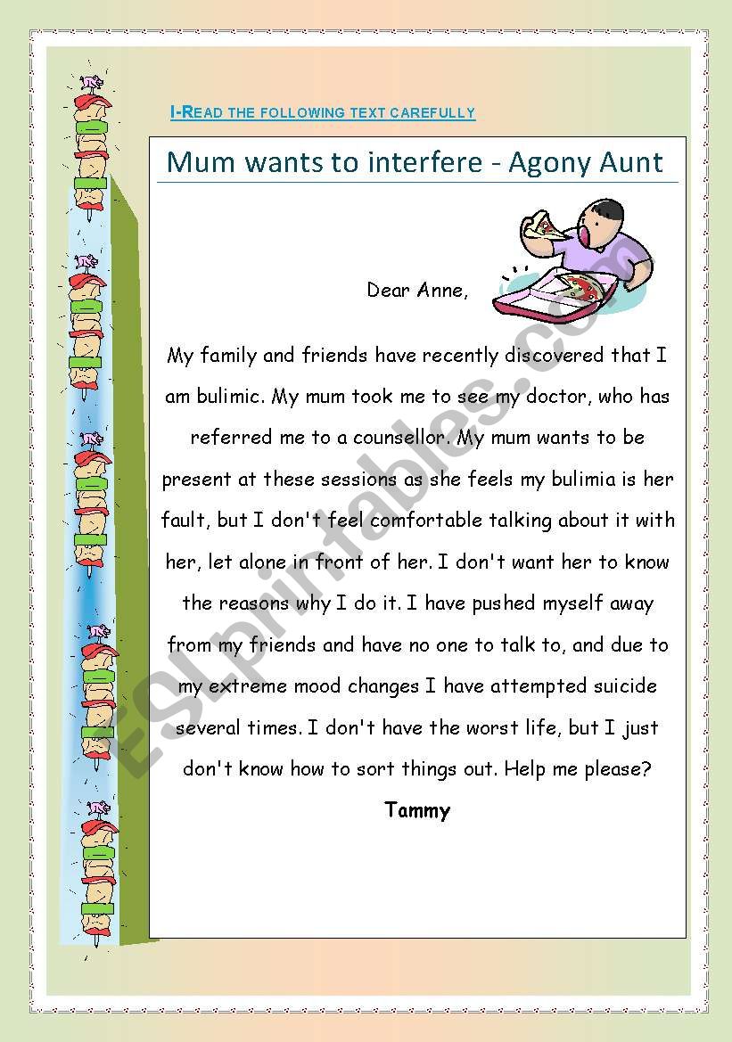 Mum wants to interfere worksheet