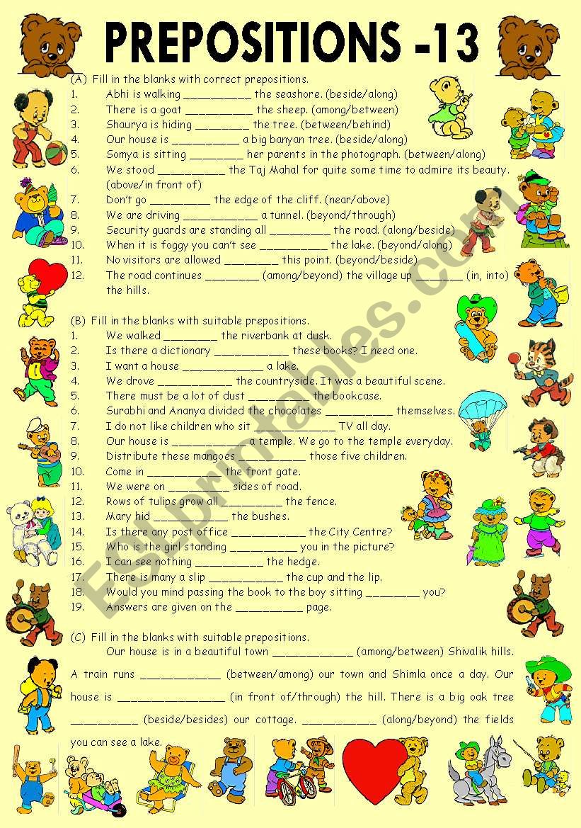 Prepositions-13 (Editable with Answer Key)