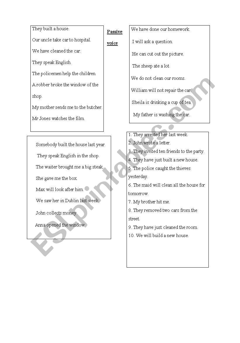 passive voice exercises worksheet