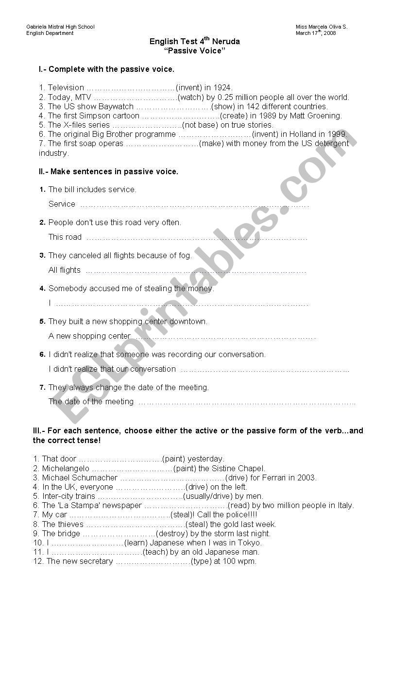passive voice exercises worksheet