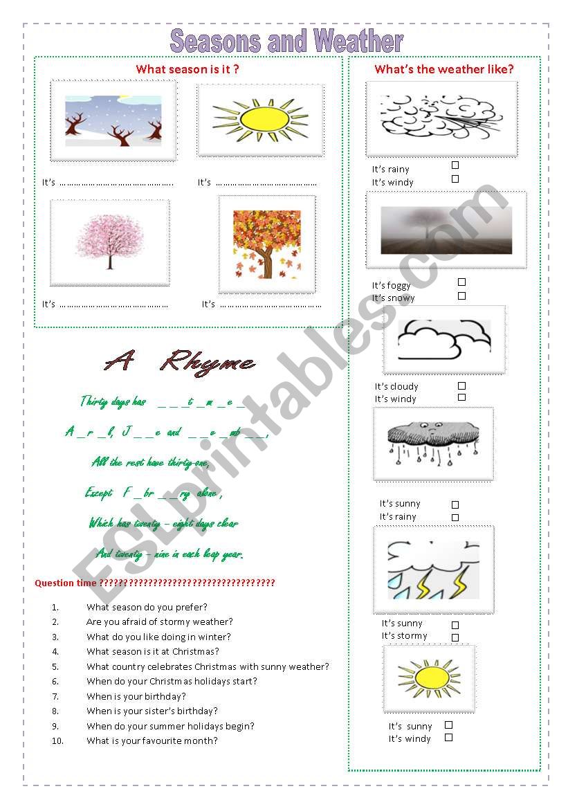 seasons and weather worksheet