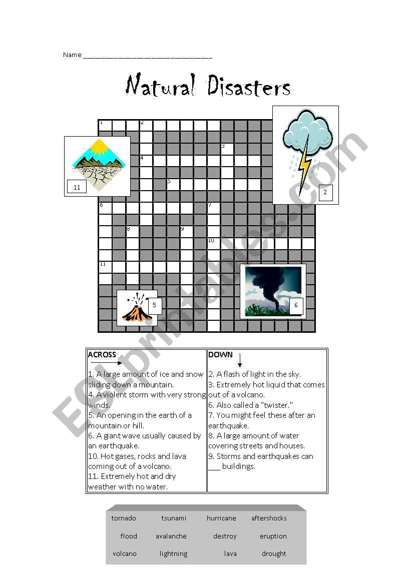 Natural Disasters Crossword *Editable