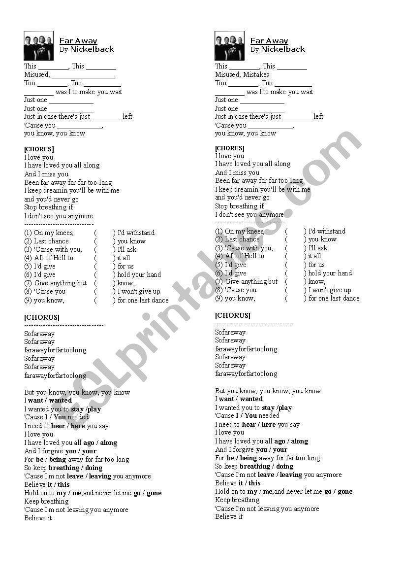 Far Away worksheet