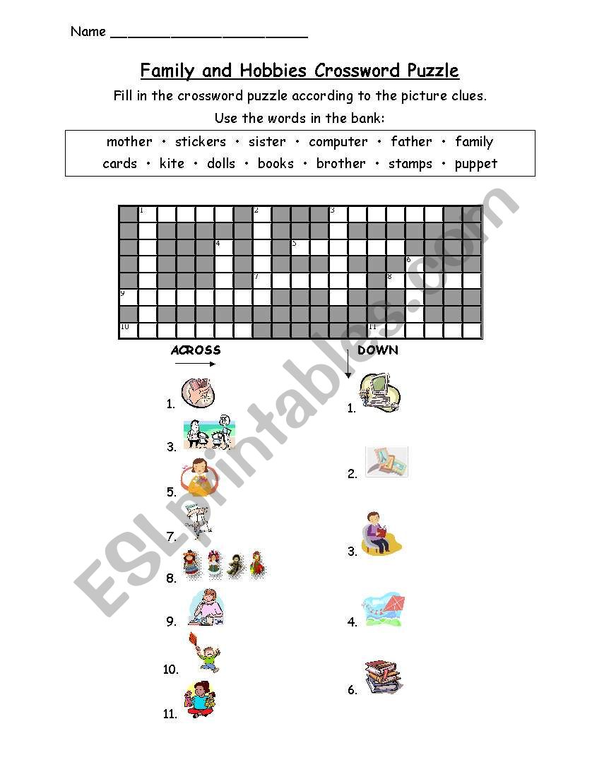 Hobbies & Family Crossword *Editable