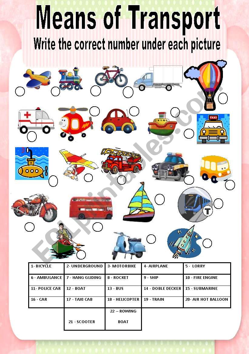 Means of transport part 1 worksheet