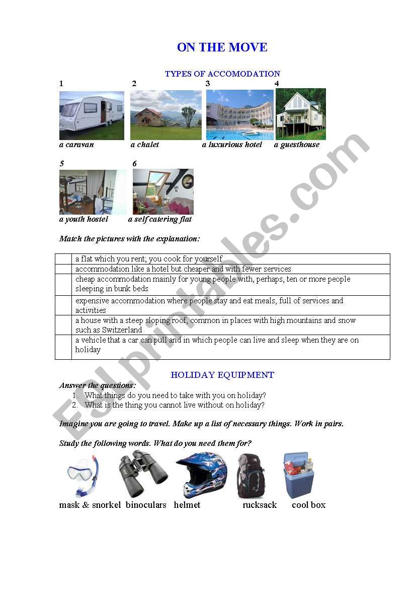 TOURIST EQUIPMENT worksheet