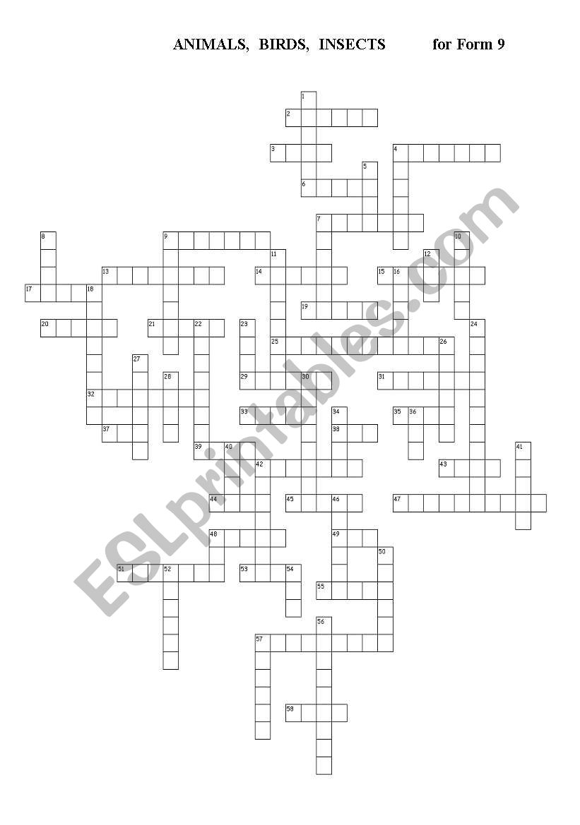 Animal crossword worksheet