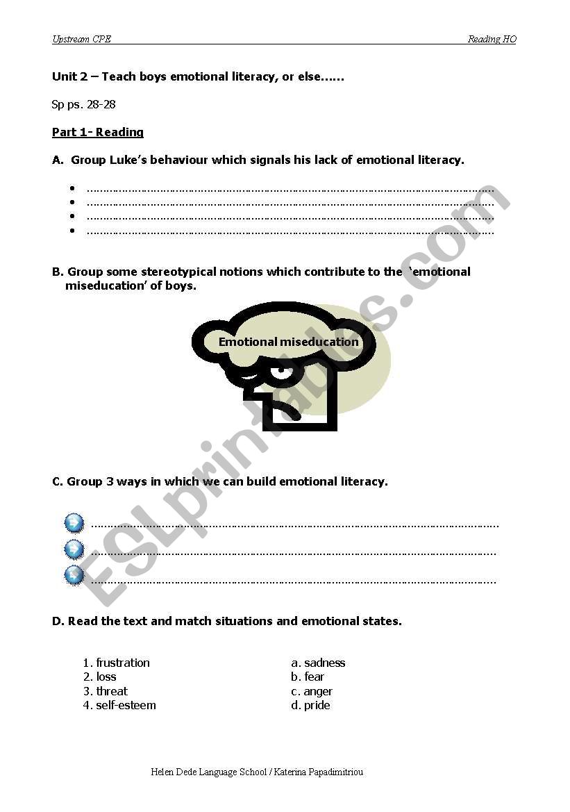 Reading Handout 1 Proficiency worksheet