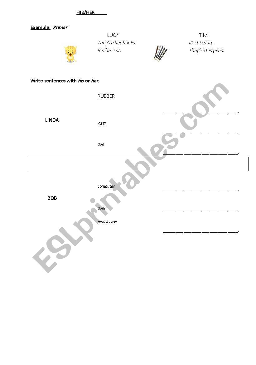 HIS HER worksheet