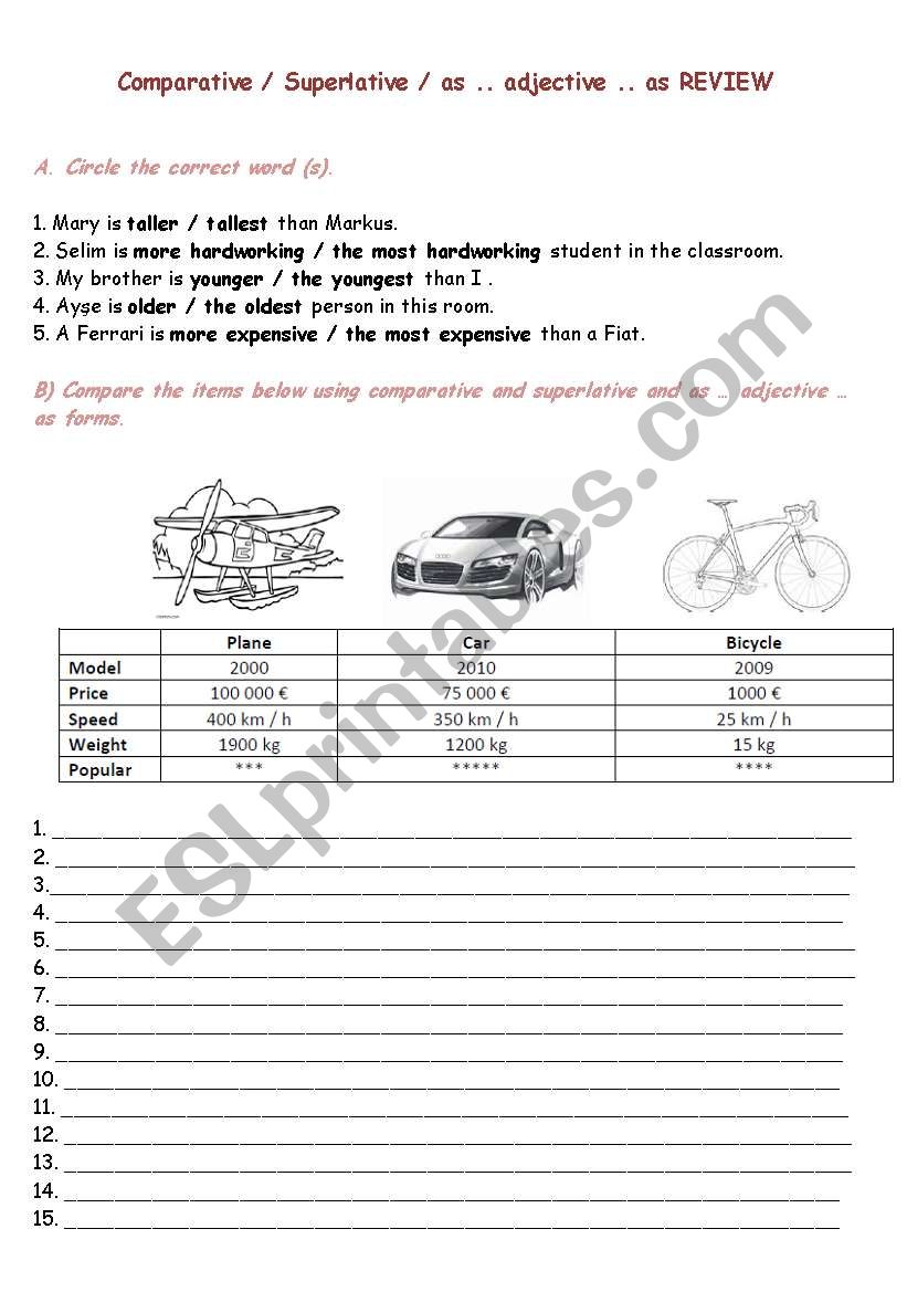 Comparative & Superlative worksheet