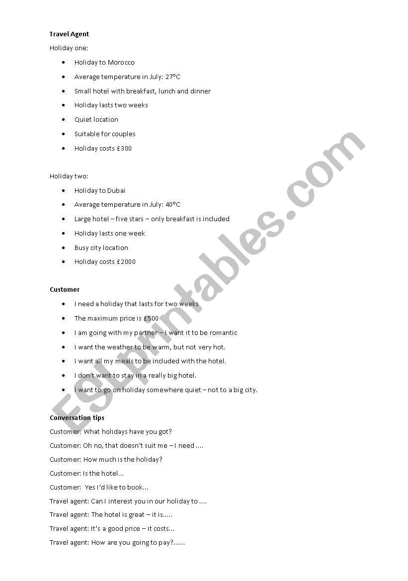 Travel Agent Jigsaw Task (Speaking)