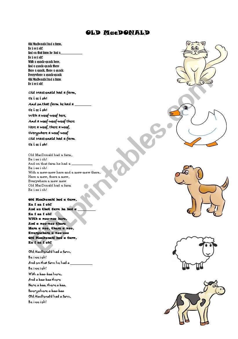 Old Mac Donald SONG worksheet