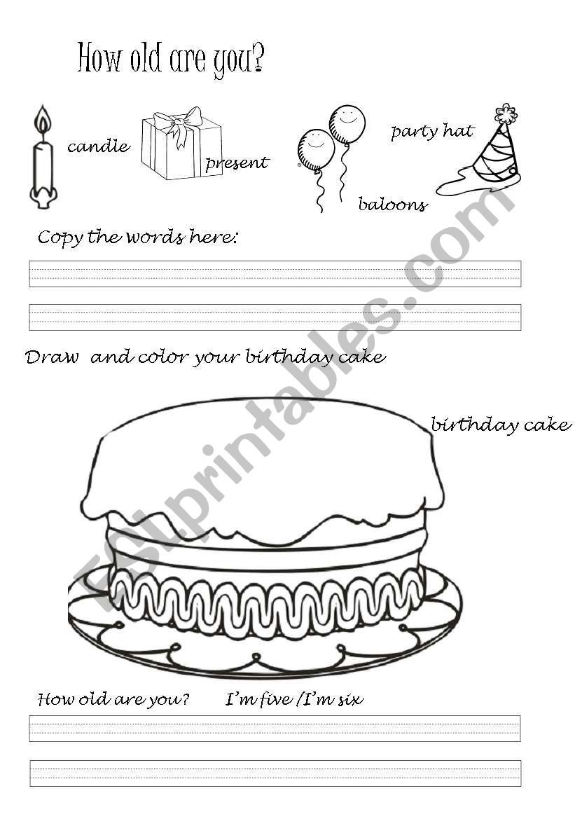 Colour the birthday cake worksheet