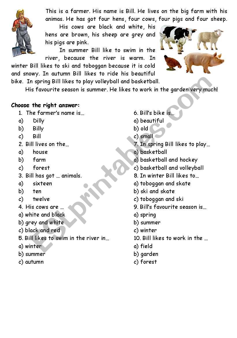 Farm and farm animals worksheet