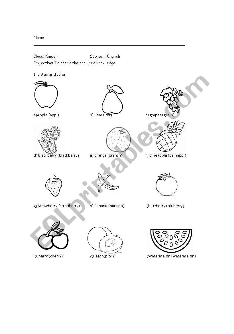 Fruits worksheet
