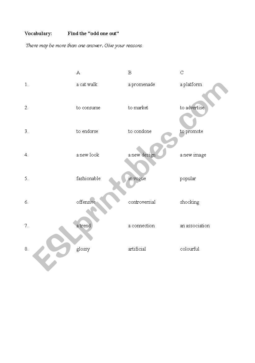 fashion worksheet