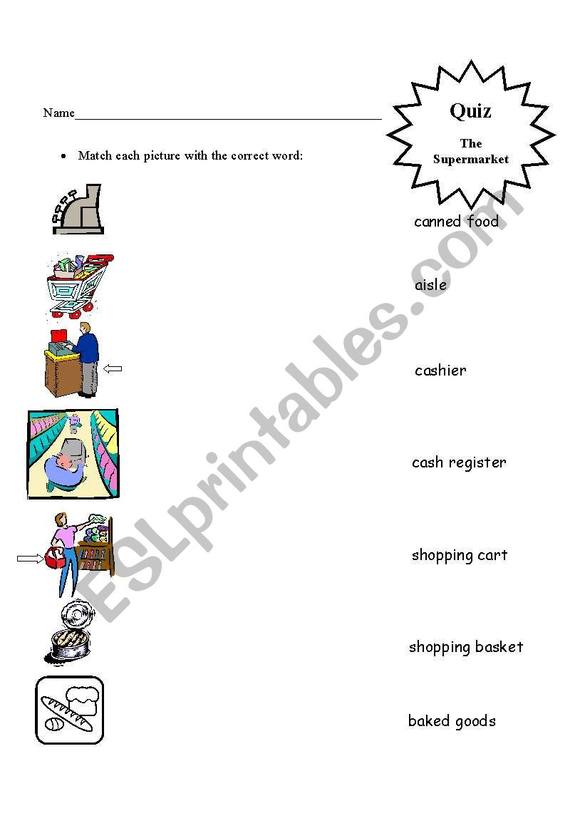 The supermarket Quiz worksheet