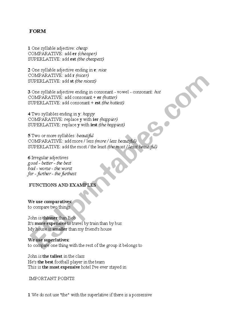 grammar reference on comparatives and superlatives