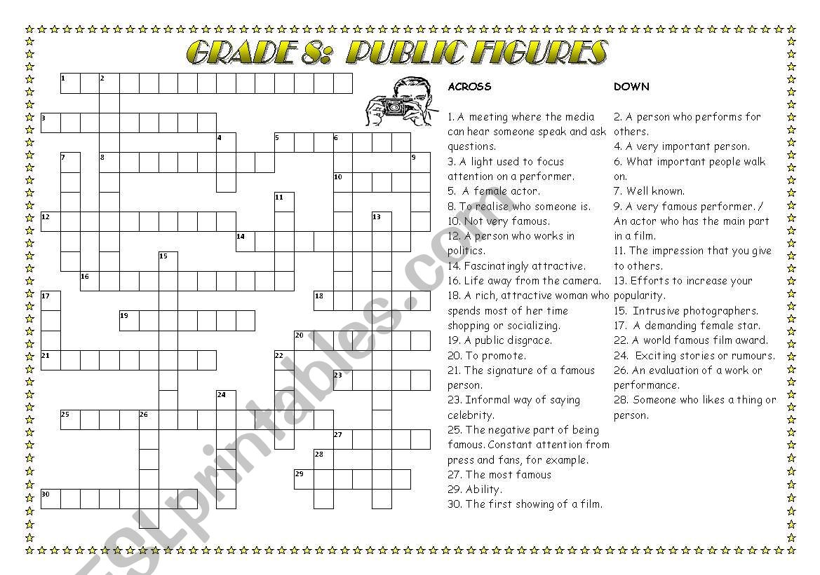 Public figures crossword worksheet