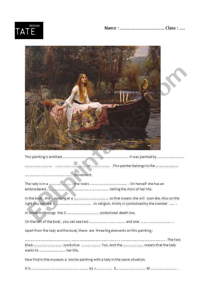 The Lady of Shalott worksheet