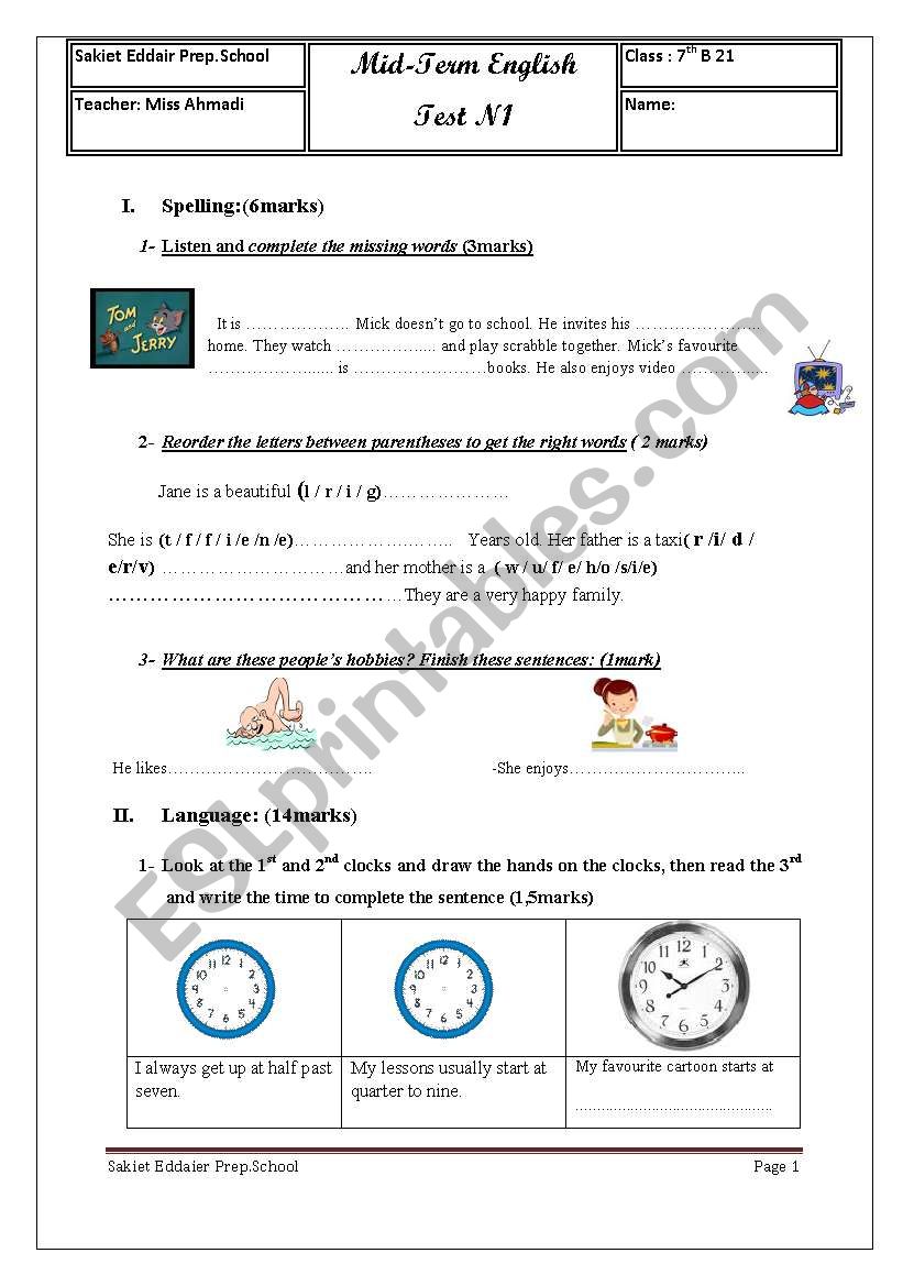 English Test worksheet