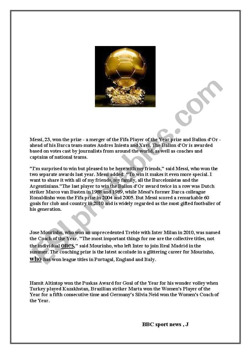 MESSI WINNER OF BALLON DÂ´OR ENDTERM TEST NÂ°1 FOR SECOND YEAR TUNISIAN PUPILS