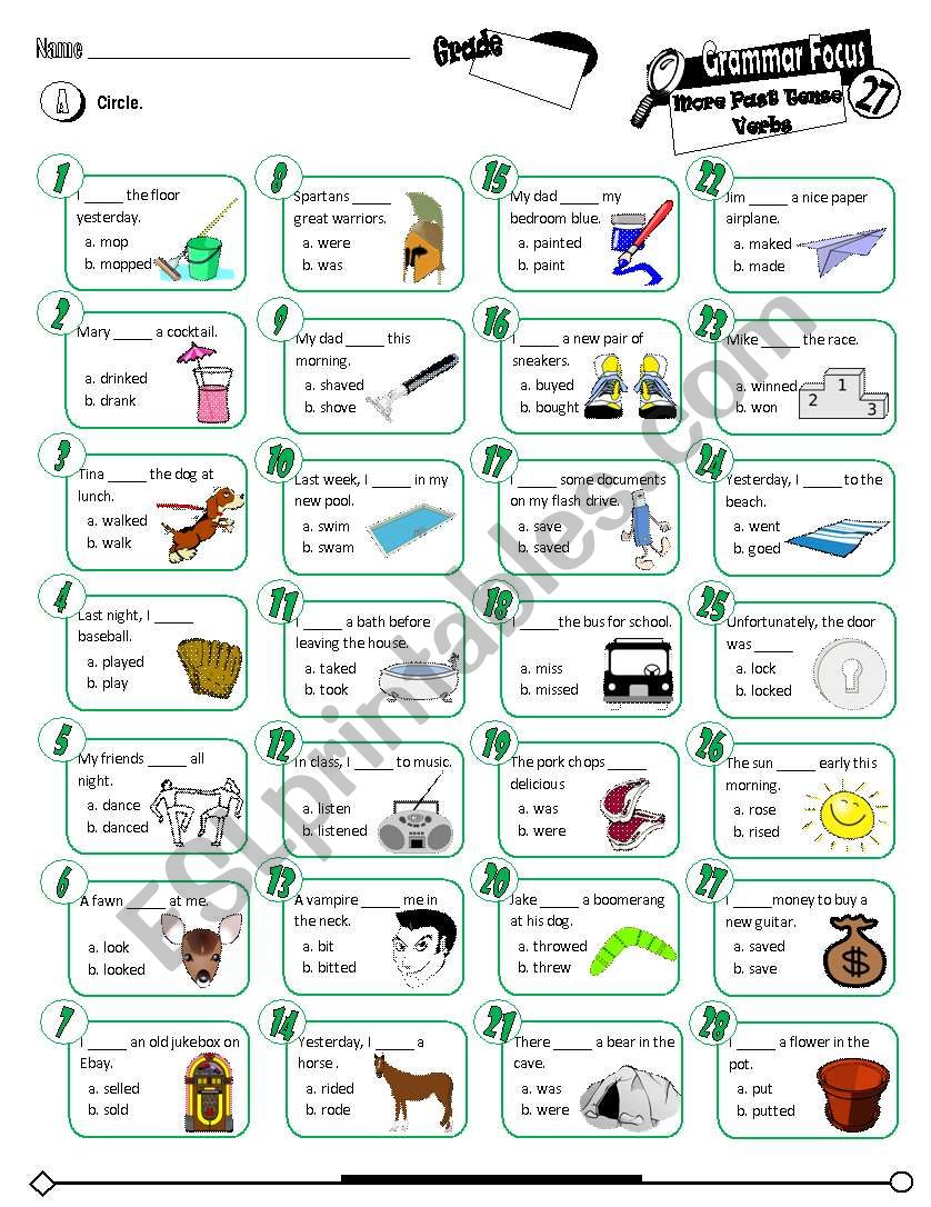 Grammar Focus Series_26 More Exercises on Simple Past Tense for regular and irregular verbs (Fully Editable + Key)