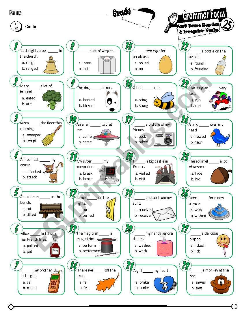 Grammar Focus Series_25 Exercises on Past Tense for regular and irregular verbs (Fully Editable + Key)