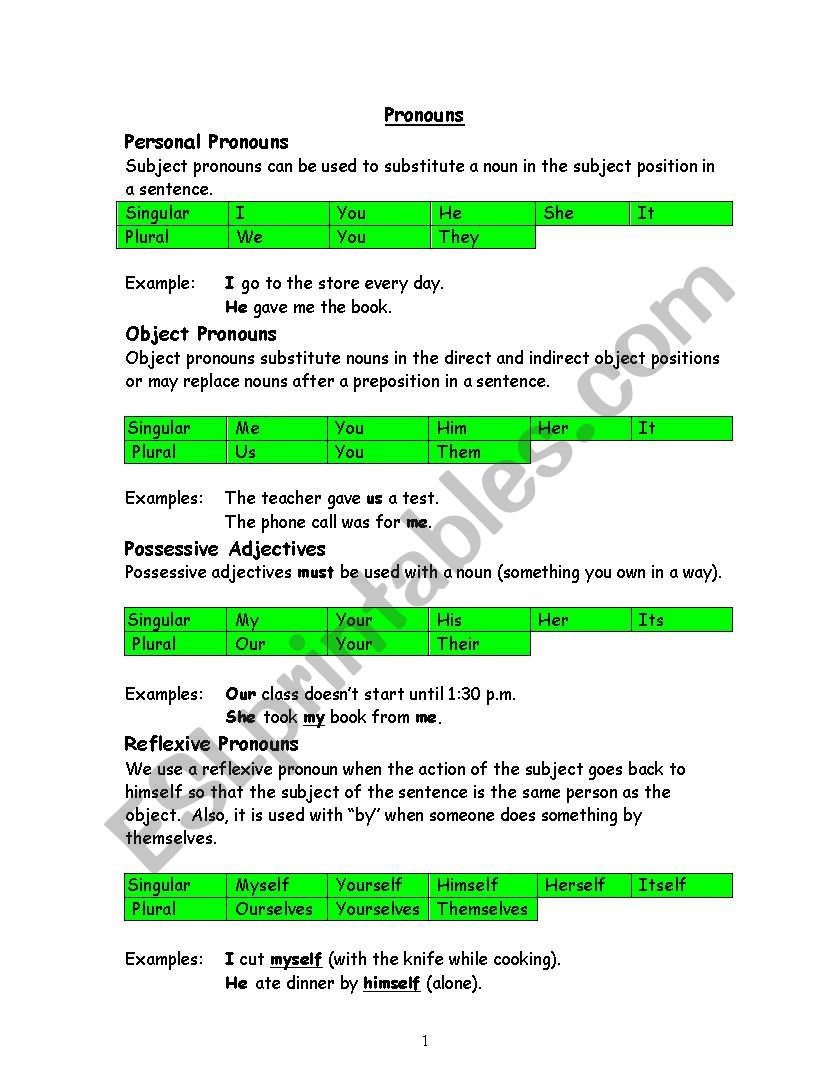 ESL Beginning pronouns worksheet