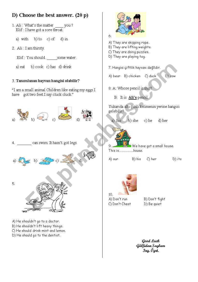 exam worksheet