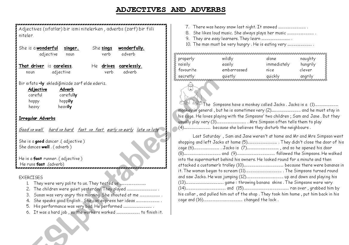 adjectives and adverbs worksheet