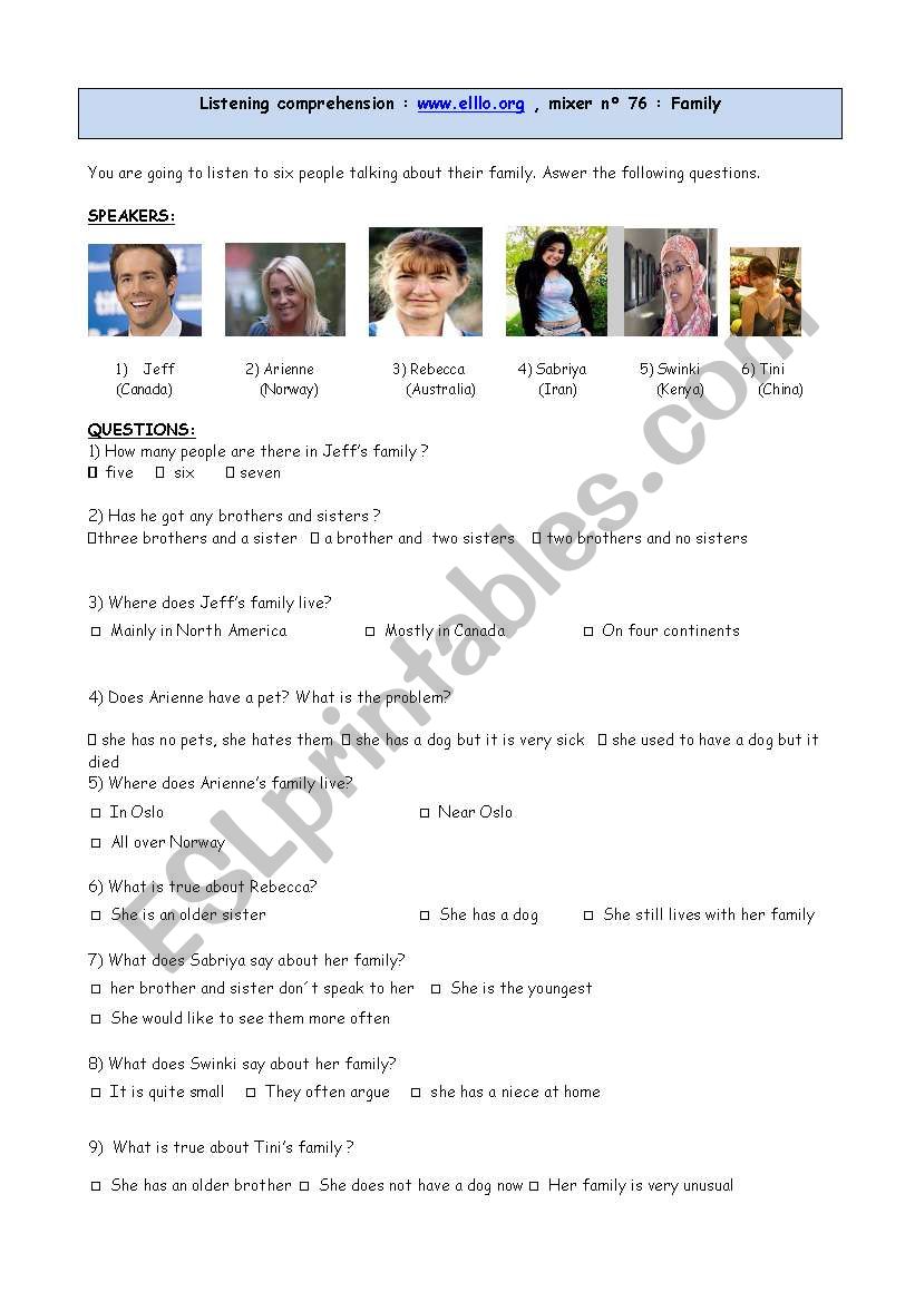 My family worksheet