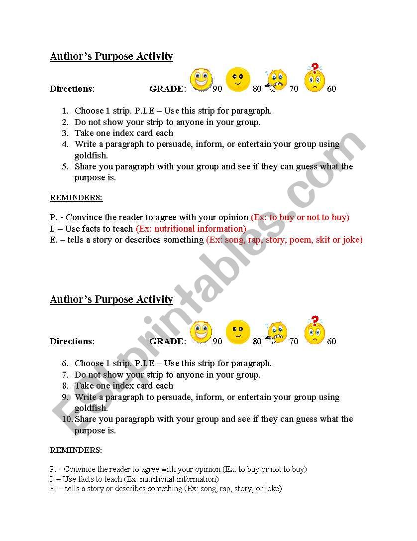 Authors Purpose worksheet
